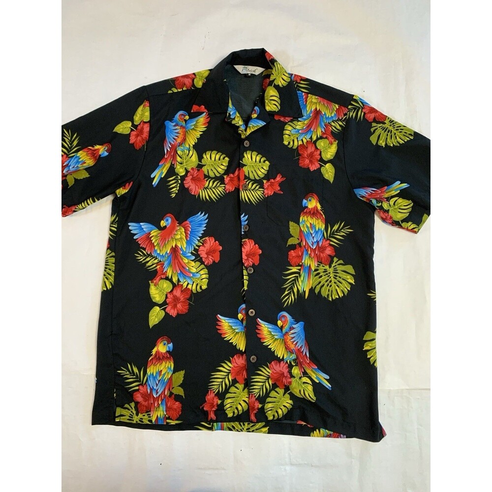 🌻2 for $20🌻Alvish Shirt Men Medium Hawaiian Parrot Button Up Aloha Loud Colorful